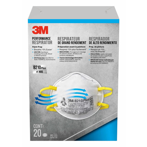 3M 8210 Plus Performance Respirator, N95, Pack of 20, White