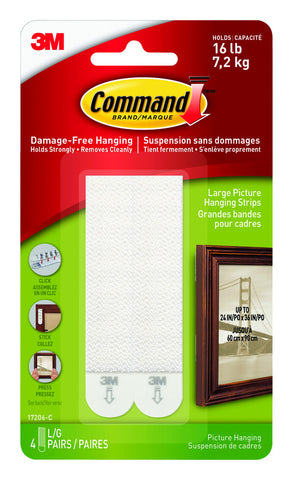 3M Command Picture Hanging Strips Large, 16 Lb, Foam, Pack of 8, White
