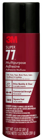 3M Super 77 Multipurpose Spray Adhesive, 13.8 oz. Commercial Strength, Clear Color, Indoor/Outdoor