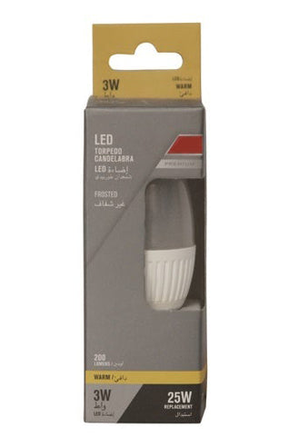 LED Bulb Torpedo Candelabra, 3 Watt, E14 Frosted, 200 Lumens, Warm White, 220-240 V