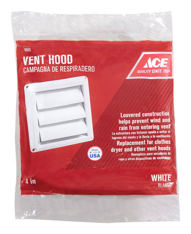 Plastic Replacement Vent Hood 4 In. W White