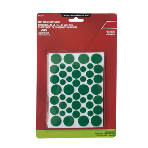 Self-Adhesive Round Felt Pads, Pack of 46, Green, Assorted Sizes