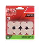 Self Adhesive Pad Round, 1''W, Felt, Pack of 48, Brown