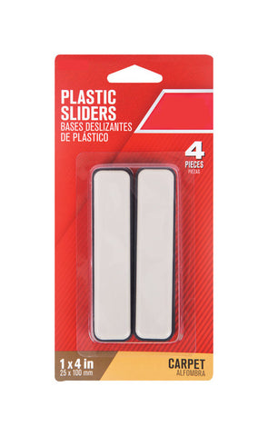 Slide Glide Self Adhesive, 1''W x 4''L, Plastic, Pack of 4, Brown, Carpet, Rectangle