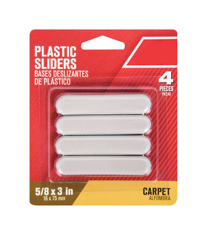 Slide Glide Self Adhesive, 5/8''W x 3''L, Plastic, Pack of 4, Brown, Carpet, Rectangle