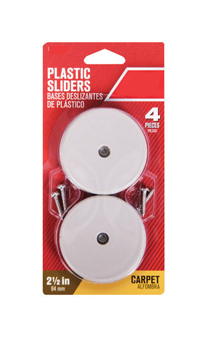 Slide Glide, 2-1/2''W, Plastic, Pack of 4, Off-White, Carpet, Round