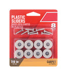 Slide Glide, 7/8''W, Plastic, Pack of 8, Off-White, Carpet, Round