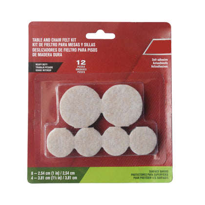 Table and Chair Felt Pads Kit, 12 Pcs, Assorted Sizes