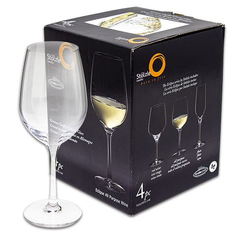 Anchor Hocking Stolzle Lausitz Wine Glass Set, 14 oz, Set of 4, Clear Glass
