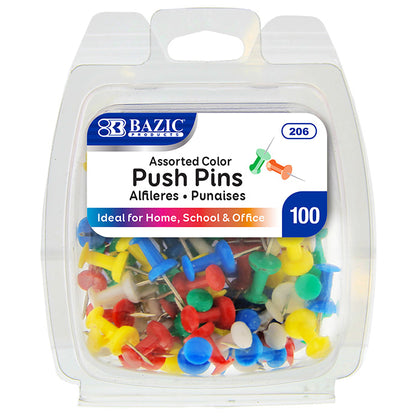 Bazic Push Pins, Pack of 100, Assorted Colors