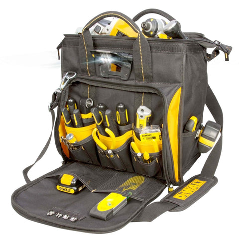 DeWalt Technician's Lighted Tool Bag, 10.25" W x 9" H x 17" L, Polyester, Black/Yellow