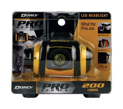 Dorcy Pro Series LED Headlight, 200 Lumens, AA Battery, BlackYellow