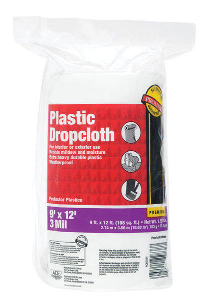Drop Cloth, 9'W x 12'L x 3 mil, Plastic, Clear