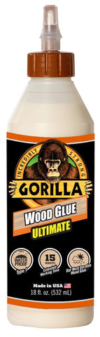 Gorilla Ultimate Wood Glue, 18 oz. Extra Strength, Natural Wood Color, Indoor/Outdoor