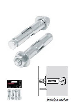 Hermex 5/16'' Steel Expansion Anchors with Hex Nut and Bolt, Pack of 4, Length:2-1/4''