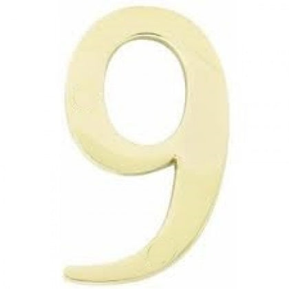 Hermex House Number ''9'', 4mm Thickness, 4'', Solid Brass