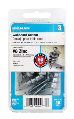Hillman Wallboard Anchors No. 8 Dia. x 1-1/4 in. L 10 pk