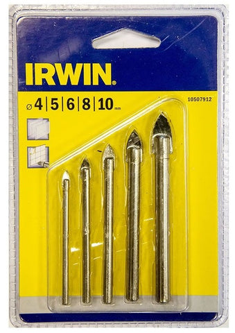 Irwin Glass and Tile Drill Bit, 5 Pcs Set, Contains 4, 5, 6, 8 and 10 mm Dia Bits