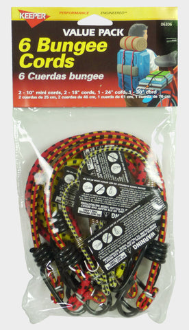 Keeper Bungee Cords, Pack of 6, Polypropylene