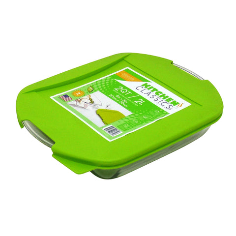 Kitchen Classics Baking Dish with Lid, 2 Quarts, 8'' x 8'', Clear Glass