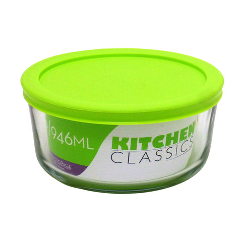 Kitchen Classics Food Storage Container with Lid, Round, 4 Cups, Clear Glass