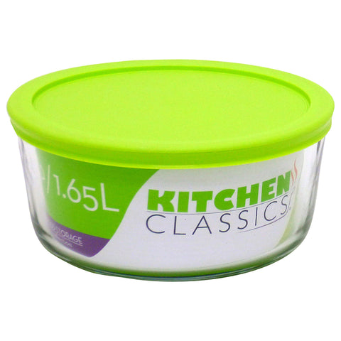 Kitchen Classics Food Storage Container with Lid, Round, 7 Cups, Clear Glass
