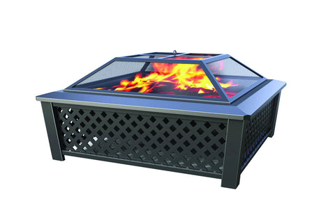 Living Accents Fire Pit Steel Wood, 20'' x 35'' x 35'', Steel, Black