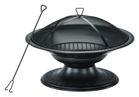 Living Accents Round Pedestal Fire Pit, 19'' h x 29'' w x 29'' d, Steel, Black