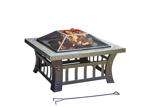 Living Accents Square Fire Pit, 20'' x 30'' x 30'', Steel/Wood