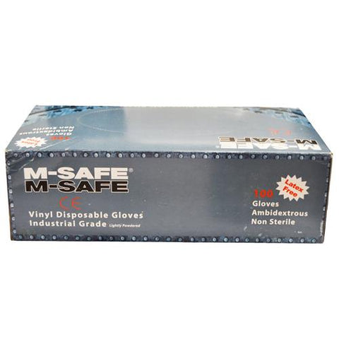 M-Safe Vinyl Disposable Gloves, Non Sterile, Pack of 100, Industrial Grade, Large, Blue
