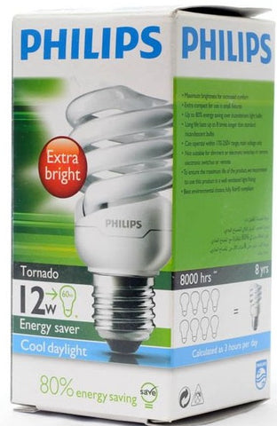 Philips CFL Light Bulb, 12W, E27, Cool Daylight