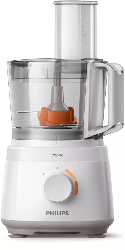 Philips Daily Collection Compact Food Processor, 700W, 2.1 Ltrs, 2-in-1 Disc, 19 Functions, In-Bowl Storage, White