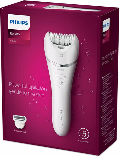 Philips Series 8000 Wet & Dry Epilator +5 Accesories, For Legs & Body, Ceramic Discs