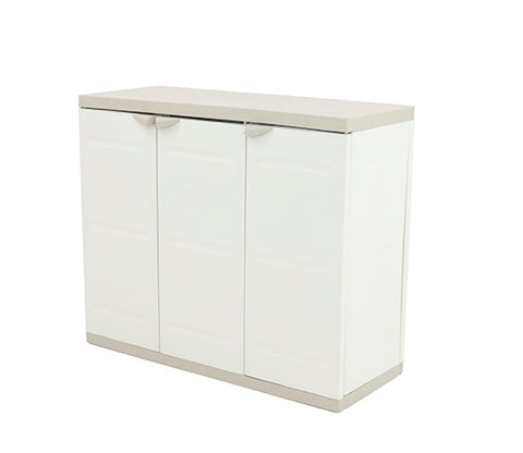 Plastiken Cabinet with 3 Door, 2 Adjustable Shelfs, 105 x 88 x 44 cm, Plastic, Beige