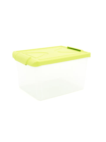 Plastiken Storage Box, 33 Ltrs, Plastic, Clear, Green Lid
