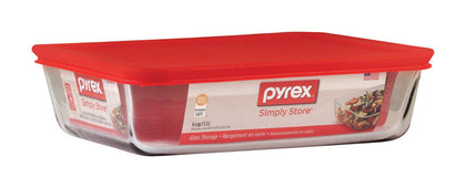 Pyrex Food Storage Container, 8.75''x6.75''Wx3.375''H, Glass/Plastic, Clear