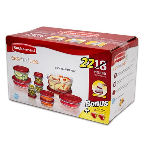 Rubbermaid ''Eazy Find Lids'' Food Container Set, 22 Pcs Set, Clear, Red Lids