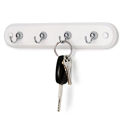 Spectrum 4 Hook Wall Mount Key Rack, 1.5 x 1.5 x 8.5'', Wood, White, Chrome