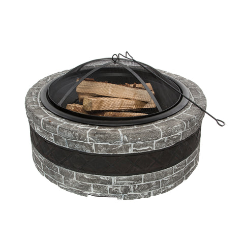 Sun Joe Cast Stone Fire Pit Wood, 20.5'' H x 35'' W x 7'' D, Cast Iron