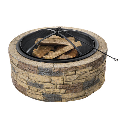 Sun Joe Stone Fire Pit, 20.5'' H x 35'' W x 7'' D, Cast Iron