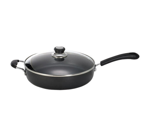 T-Fal Speciality Pan with Lid, 4.73 Ltrs, 12'' Dia. Aluminum, Black