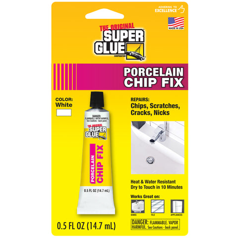 The Original Super Glue Corporation Porcelain Chip Fix All Purpose Super Glue, 0.5oz., White, High Strength Ge