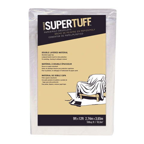 Trimaco SuperTuff Drop Cloth, 9 W x 12' L, Paper/Poly, White