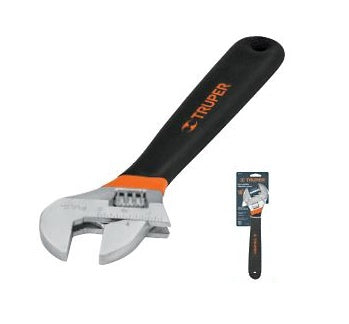 Truper 12' Chrome Plated Adjustable Wrench, Opening 1-5/16', Vinyl Comfort Grip