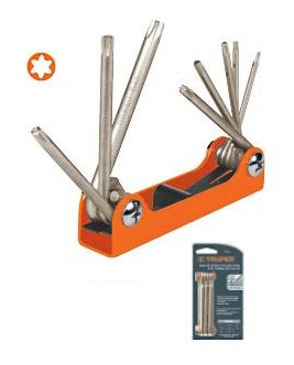 Truper 8-in-1 Folding Torx Key Set, Sizes: T9, T10, T15, T20, T25, T27, T30 and T40