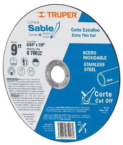 Truper 9'' x 7/8' Stainless Steel Cutting Wheel, Type 1, Clean Cut, 2mm Thickness