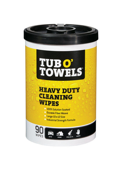Tub O' Towels Heavy Duty Cleaning Wipes, 12' W x 10' L, Fiber Weave