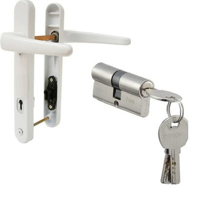 UPVC Door Handle with Lock & Keys, 12 x 3.24 x 8 cm, White