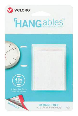 Velcro Brand Hangables Removable Fasteners, 4 Lbs - 2 Lbs, Pack of 4, White