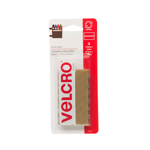Velcro Self Adhesive Strips, 3.5' x 3/4', Pack of 4, Beige